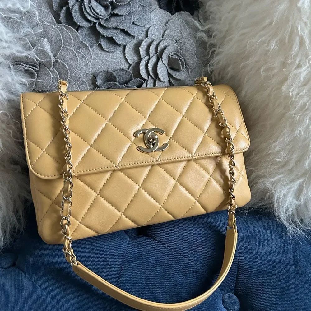 CHANEL Lambskin Quilted Medium Trendy Flap Light Yellow dustbag box
